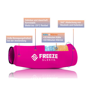Original Kühlbandage für Schmerzlinderung bei Muskelschmerzen und Gelenkschmerzen von Freeze Sleeve. Farbe Pink